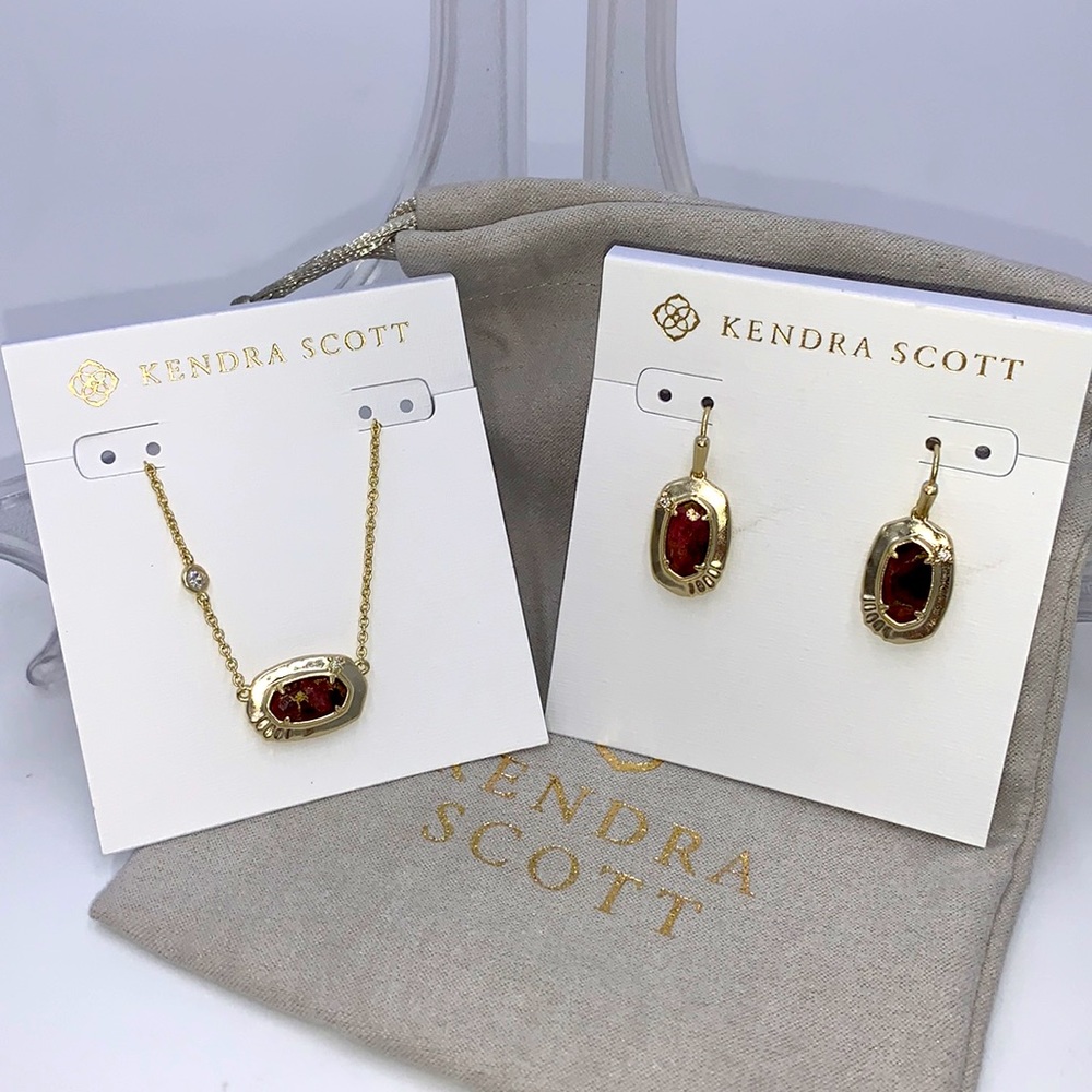 Kendra Scott Anna Necklace and Small Drop Earrings Set in Maroon Jade - Picture 2 of 11